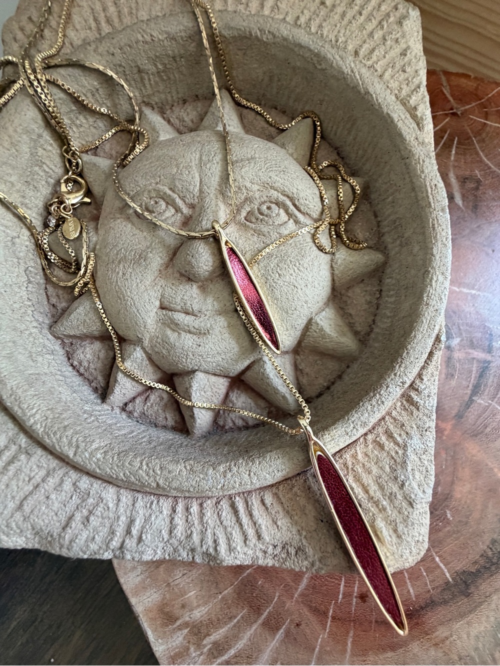 Express Layered Gold and Burgundy Pendant Necklace